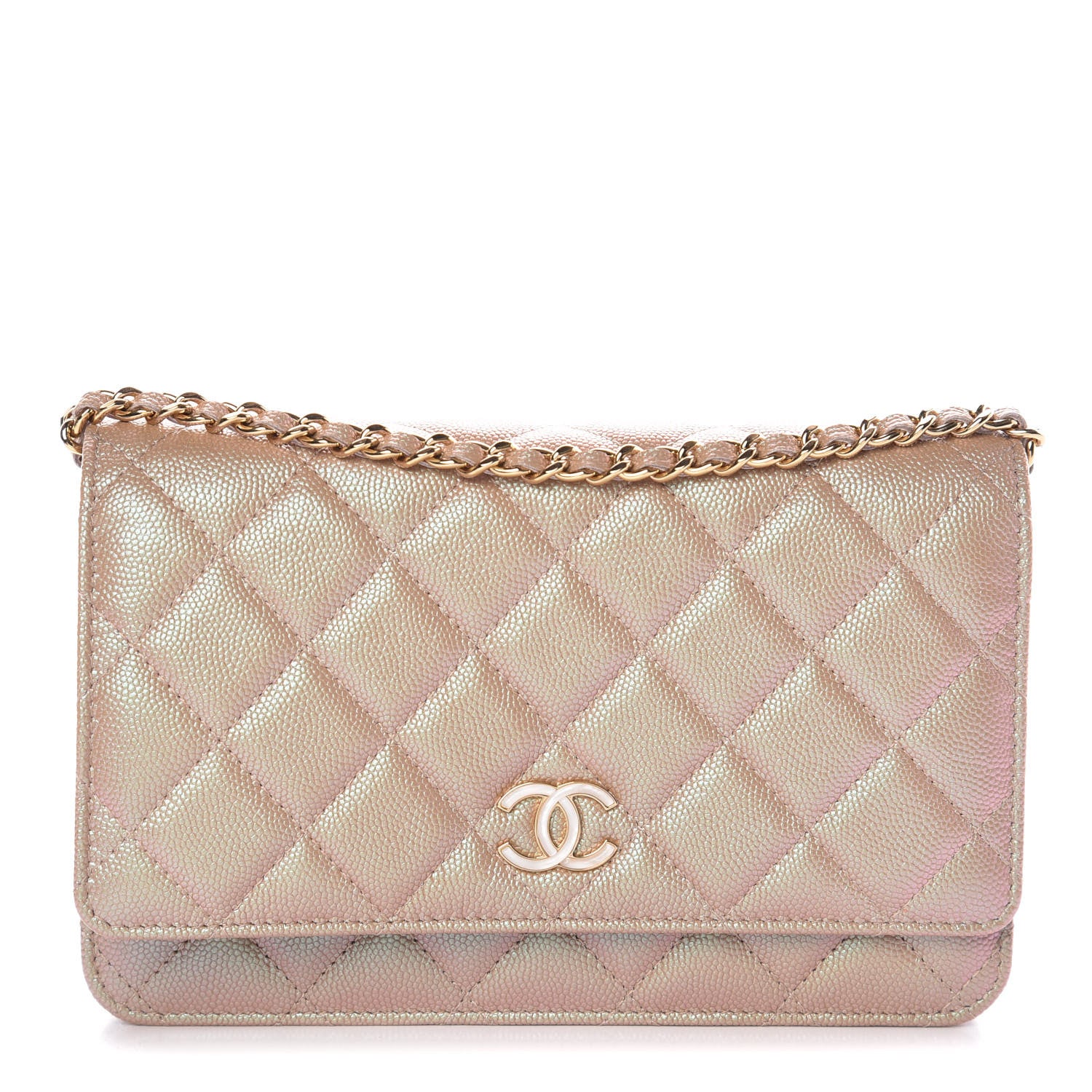 Chanel Iridescent Caviar Quilted Wallet On Chain WOC Beige 1 of 12