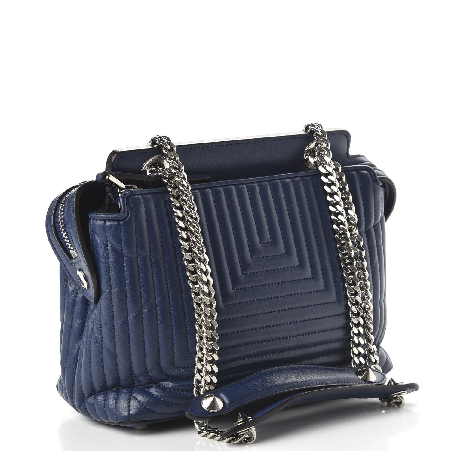 Fendi Shiny Nappa Trapuntata Small DotCom Click Chain Satchel Blue 3 of 9