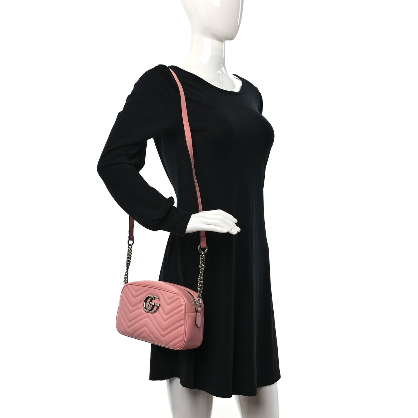 Calfskin Matelasse Small GG Marmont Chain Shoulder Bag Wild Rose