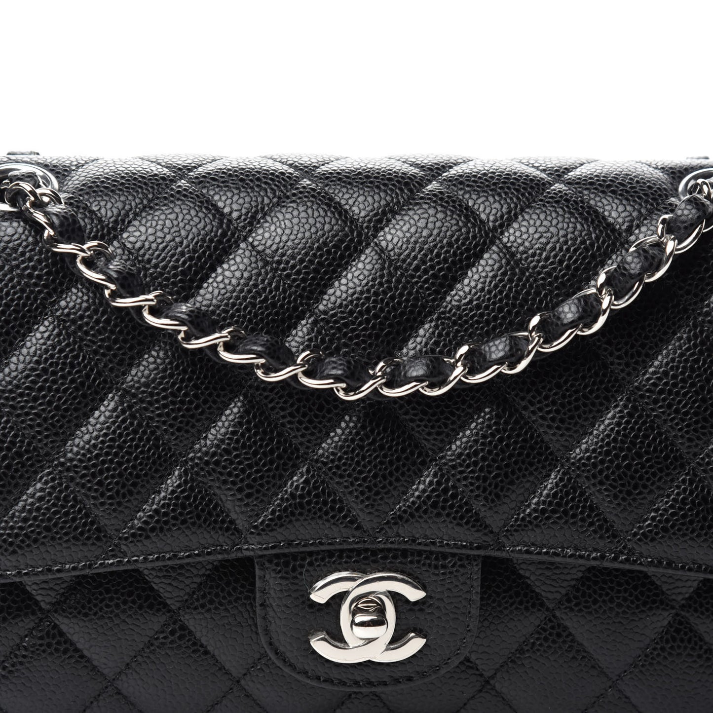 Caviar Quilted Medium Double Flap Black