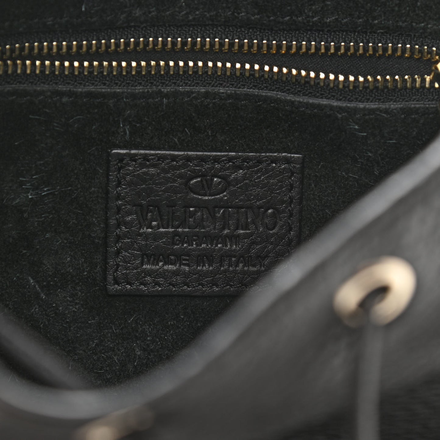 Grained Calfskin Rockstud Bucket Bag Black