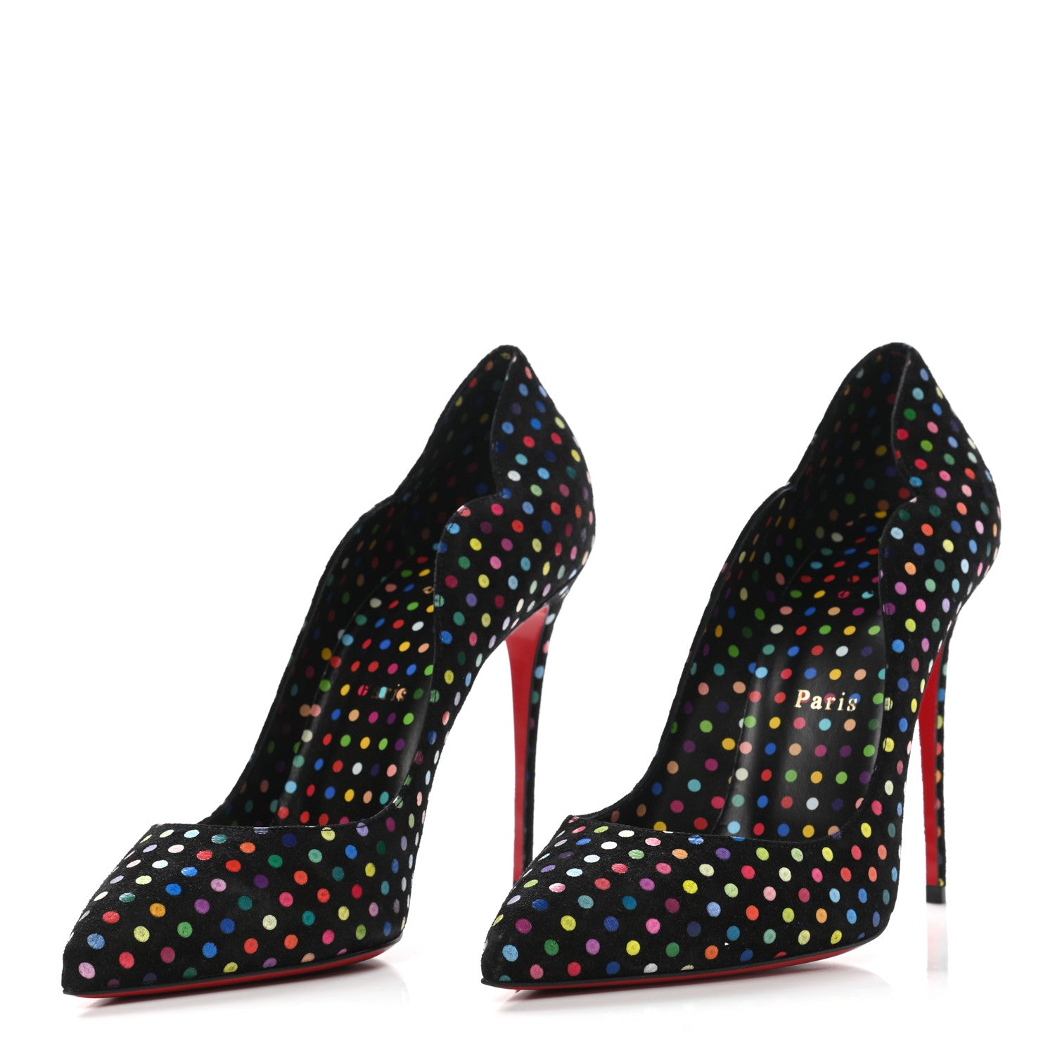 Christian Louboutin Suede Polka Dot Hot Chick 100 Pumps 40 Black Multicolor 3 of 8