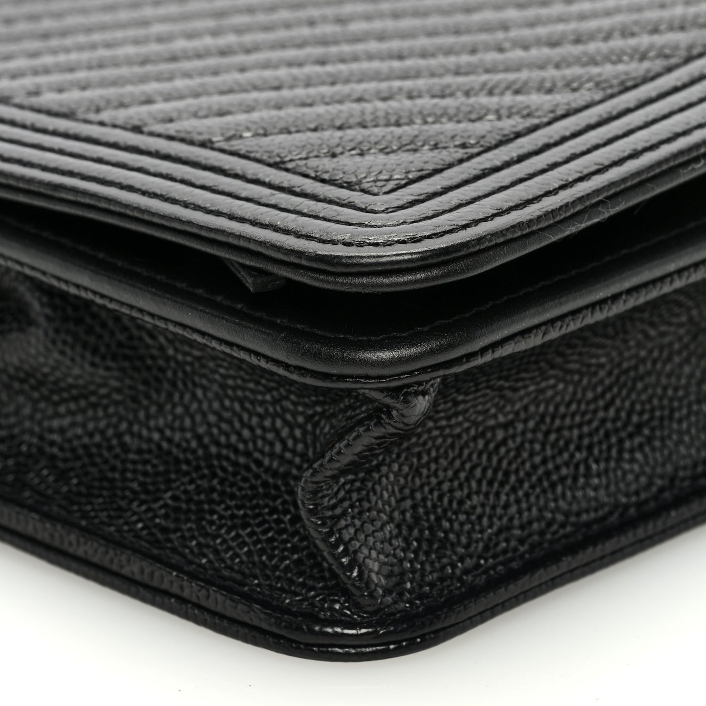 Caviar Chevron Quilted Boy Wallet On Chain WOC Black