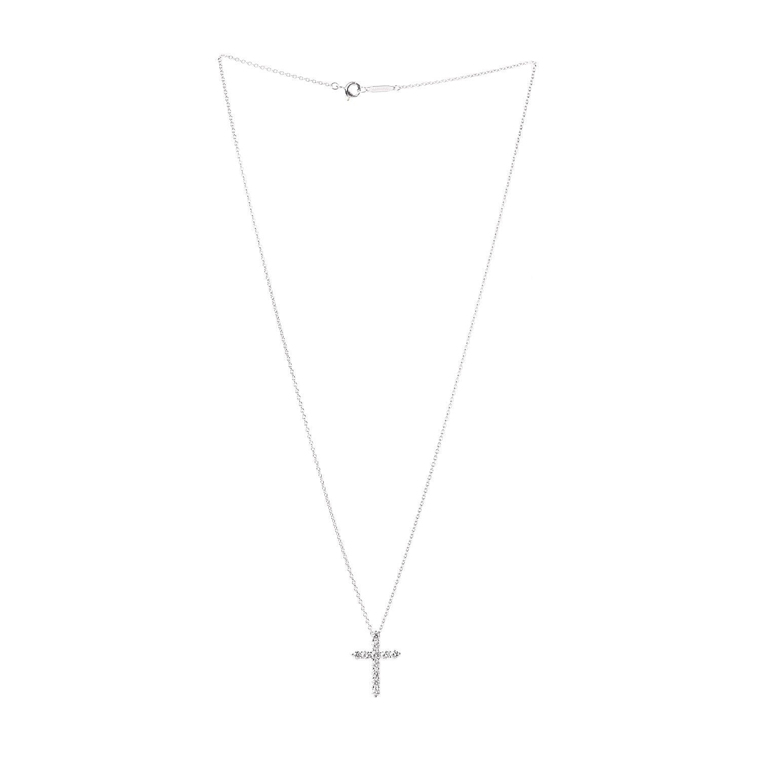 Tiffany Platinum Diamond Small Cross Pendant Necklace 3 of 6
