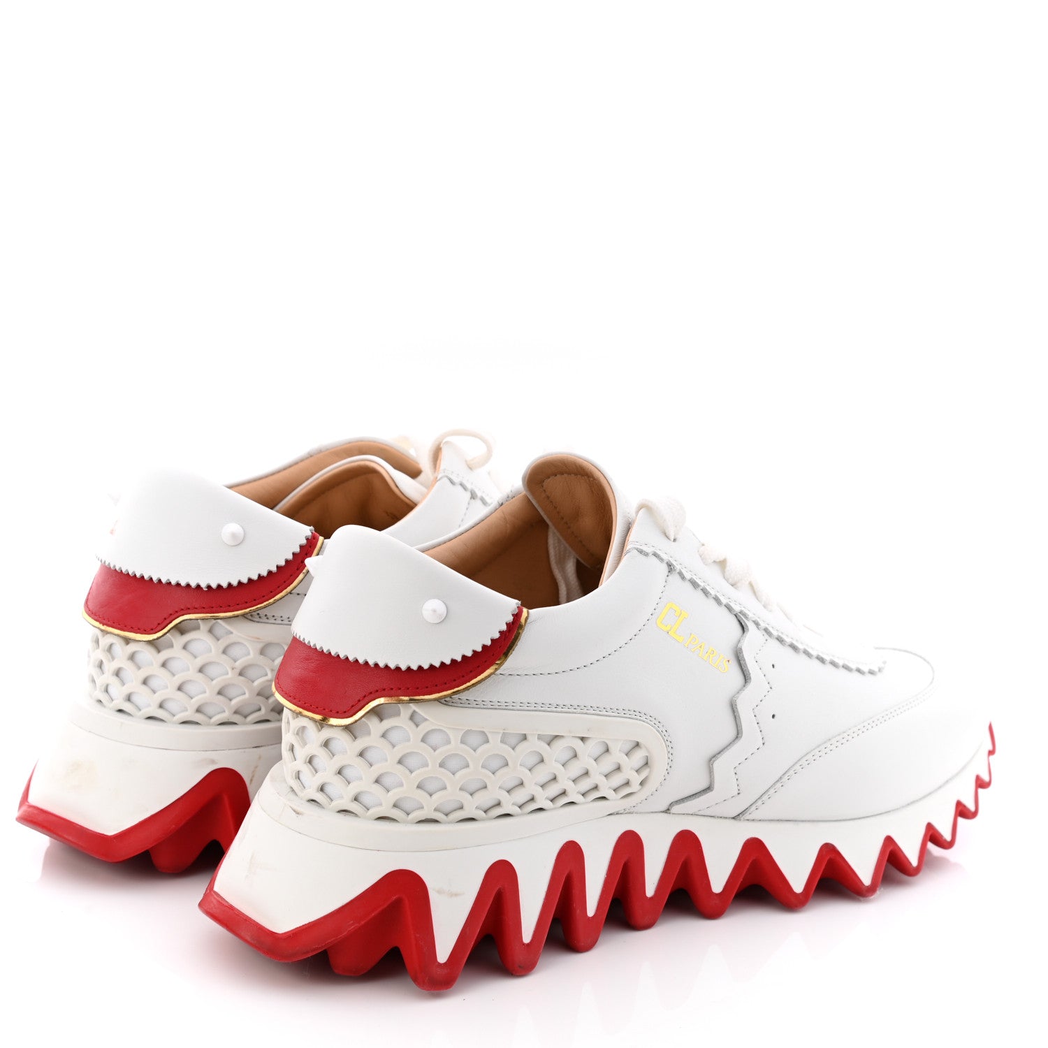 Christian Louboutin Calfskin Rubber Neoprene Nappa Mens Loubishark Sneakers 39 White 4 of 9