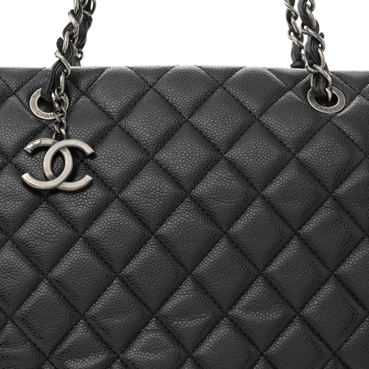 Caviar Quilted City Shopping Tote Black