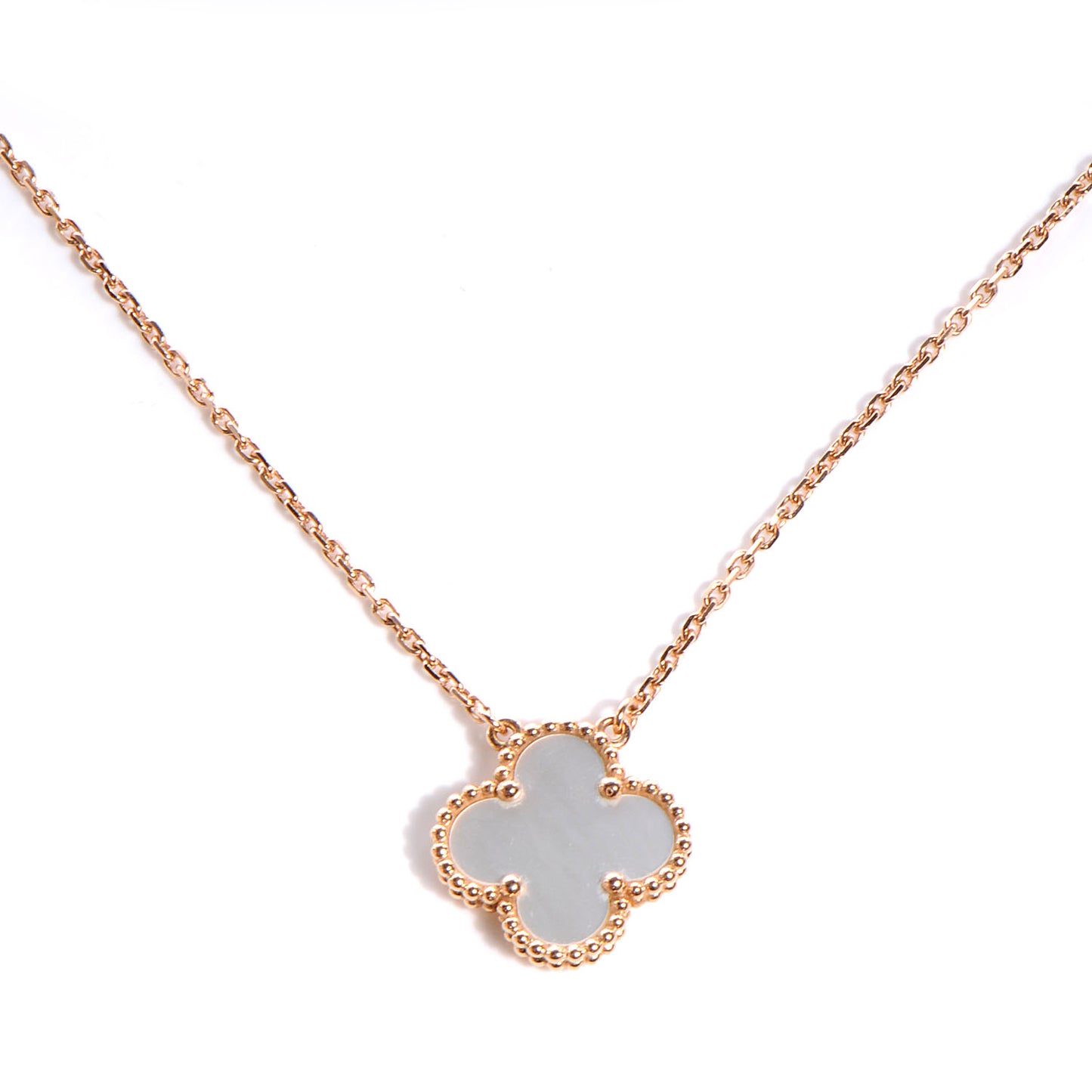 18K Rose Gold Mother of Pearl Vintage Alhambra Pendant Necklace