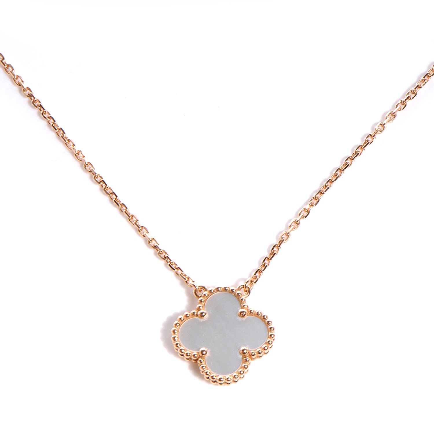 Van Cleef & Arpels 18K Rose Gold Mother of Pearl Vintage Alhambra Pendant Necklace 1 of 6