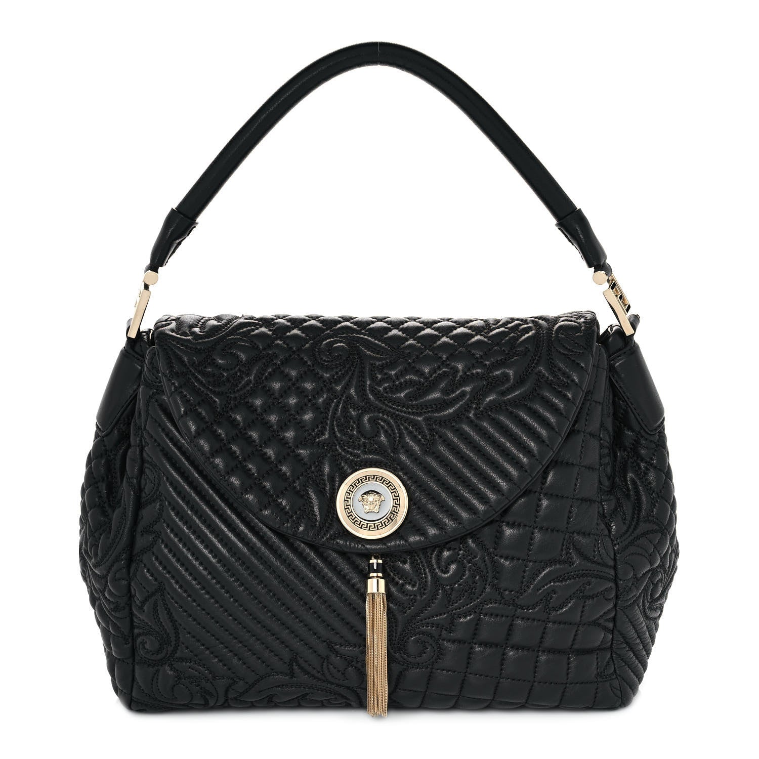 Versace Barocco Quilted Nappa Altea Vanitas Satchel Black 1 of 11