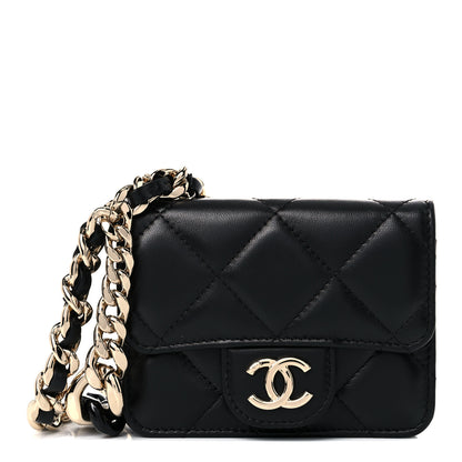 Chanel Lambskin Quilted Elegant Chain Mini Flap Belt Bag Black 1 of 12