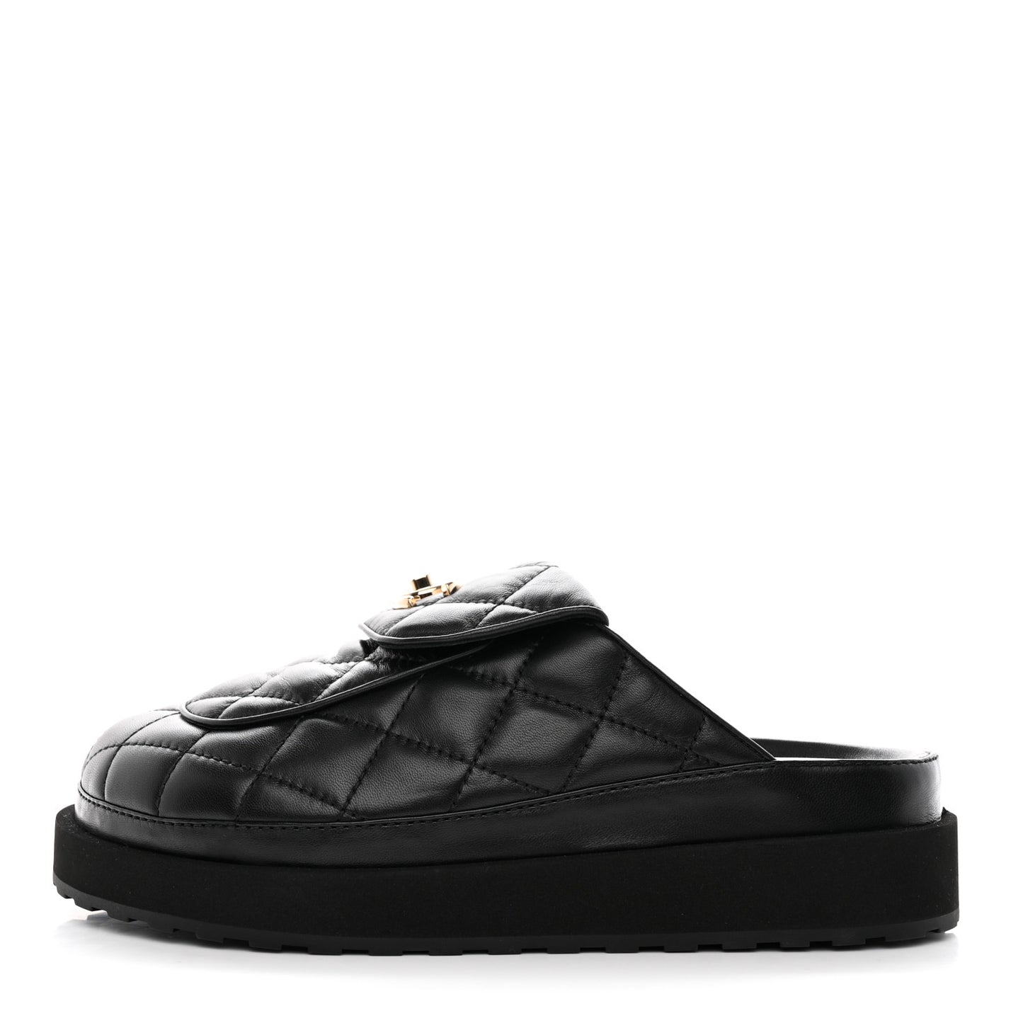 Lambskin Quilted CC Turnlock Mules 38 Black
