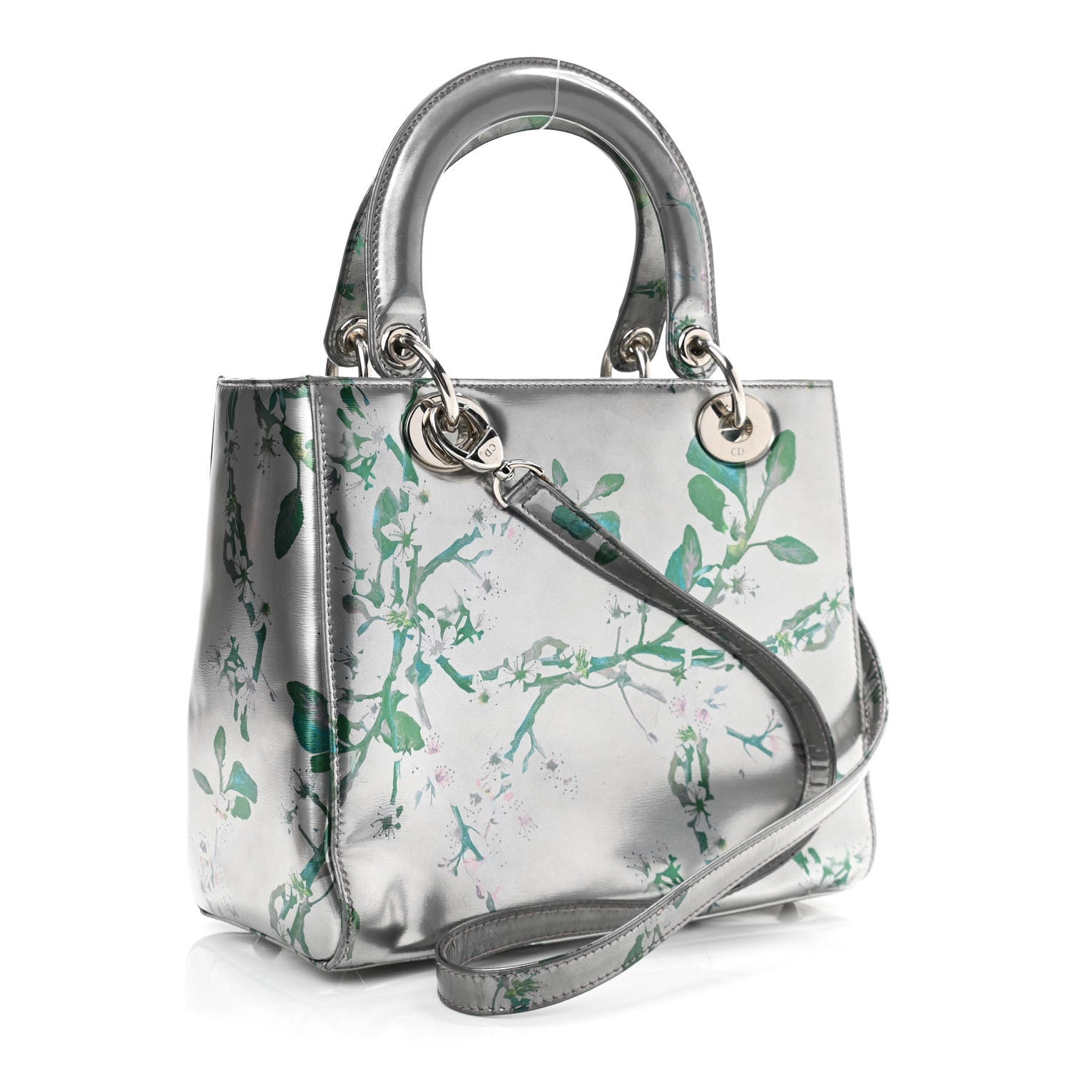 Christian Dior Metallic Patent Floral Printed Medium Lady Dior 3 of 11