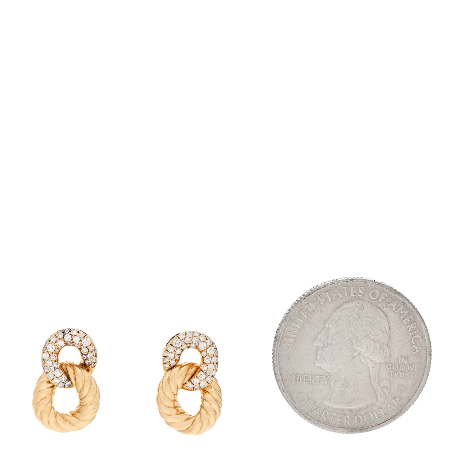 David Yurman 18K Yellow Gold Diamond Extra Small Belmont Curb Link Drop Earrings 2 of 5