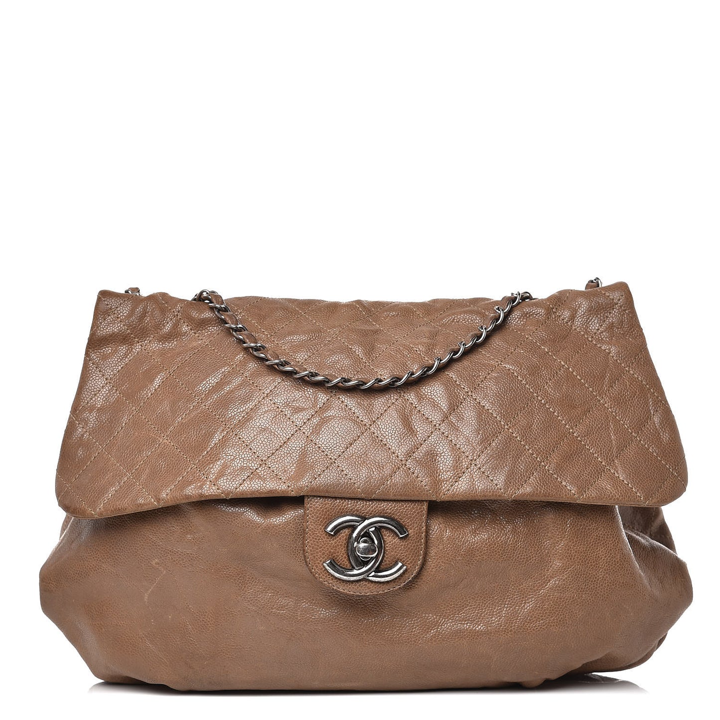 Grained Calfskin Quilted Maxi Elastic Flap Taupe