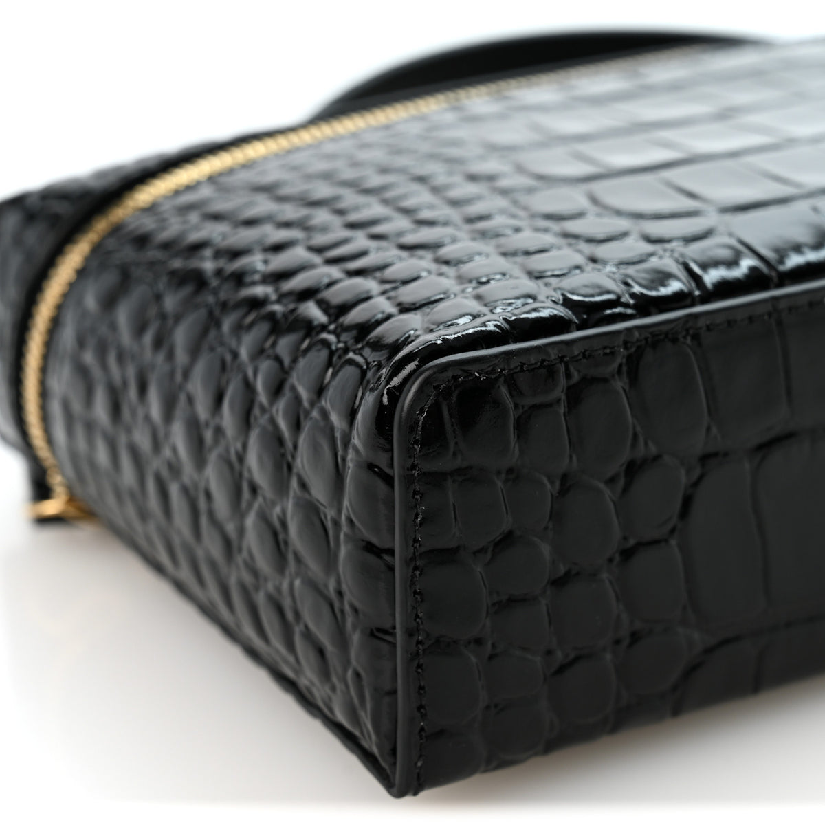 Chanel Calfskin Crocodile Embossed Crococo Top Handle East West Vanity Case With Chain Black 9 of 11