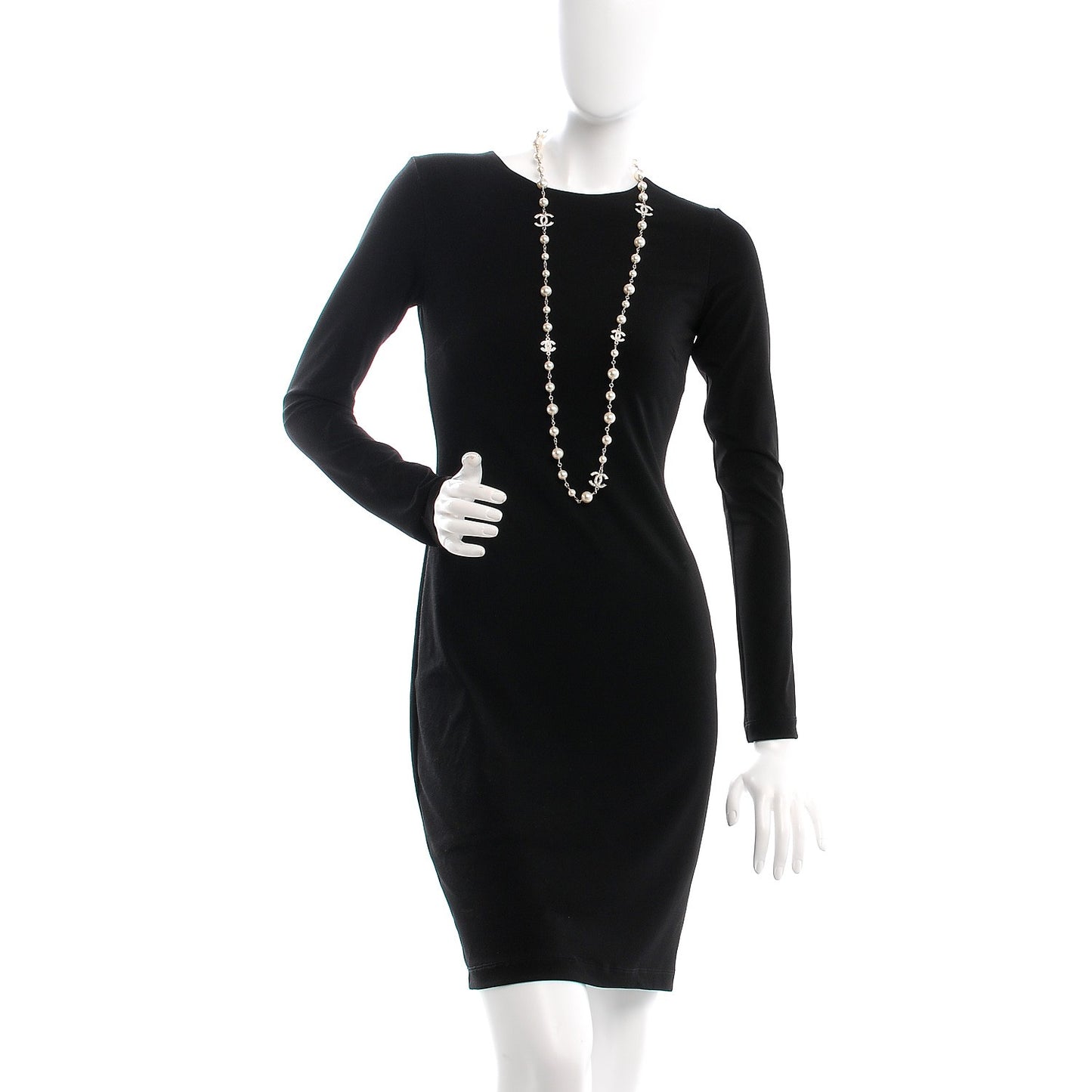Crystal Pearl CC Long Necklace Silver