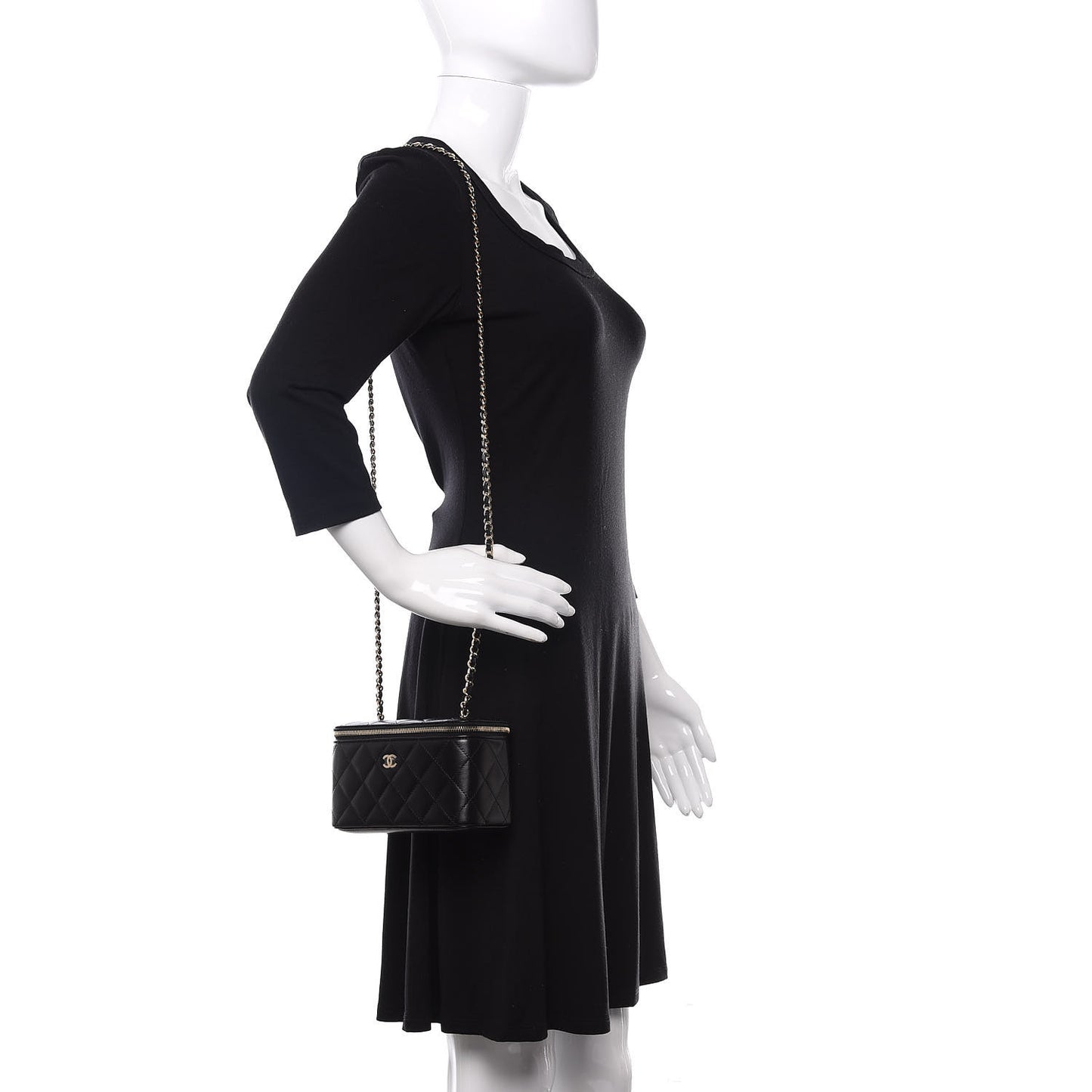 Lambskin Quilted Small Vanity Case With Chain Black