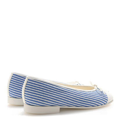 Chanel Fabric Grosgrain Cap Toe CC Flats 35 White Blue 5 of 10