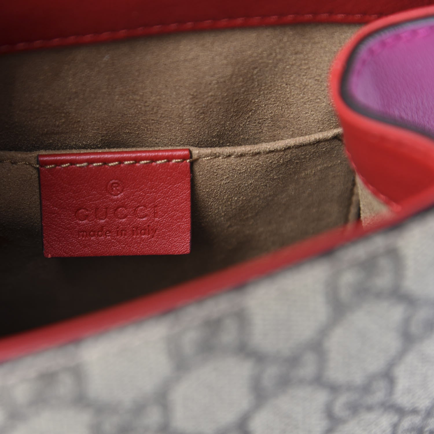 Gucci GG Supreme Monogram Calfskin Padlock Backpack Beige Hibiscus Red New Rosette 8 of 13