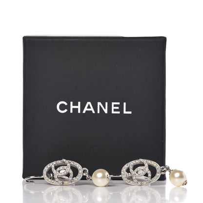 Chanel Crystal Pearl CC Drop Earrings Silver 5 of 5