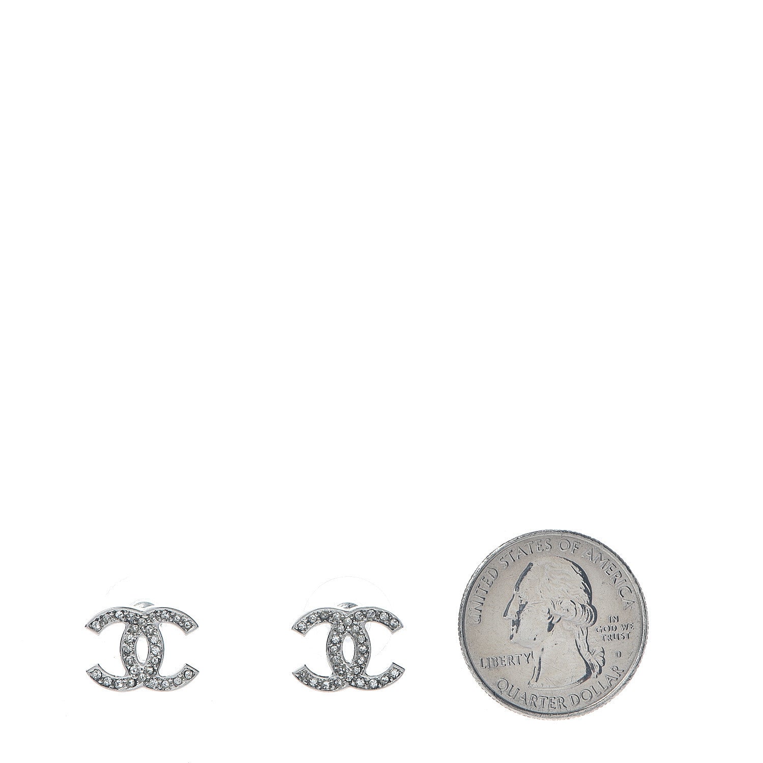 Chanel Crystal Timeless CC Earrings Silver 2 of 5