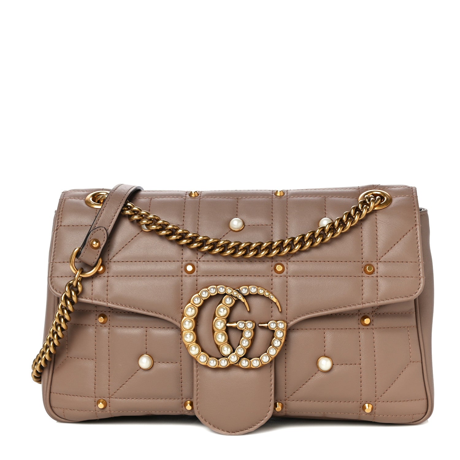 Gucci Calfskin Matelasse Studded Medium Pearly GG Marmont Shoulder Bag Porcelain Rose 1 of 11