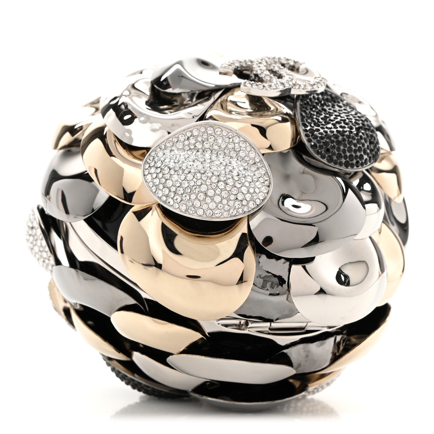 Chanel Metal Strass Crystal CC Camellia Minaudiere Clutch Gold Silver Black 6 of 12
