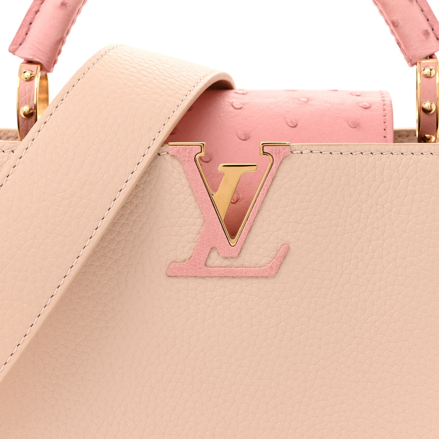 Taurillon Ostrich Capucines BB Powder Pink Beige