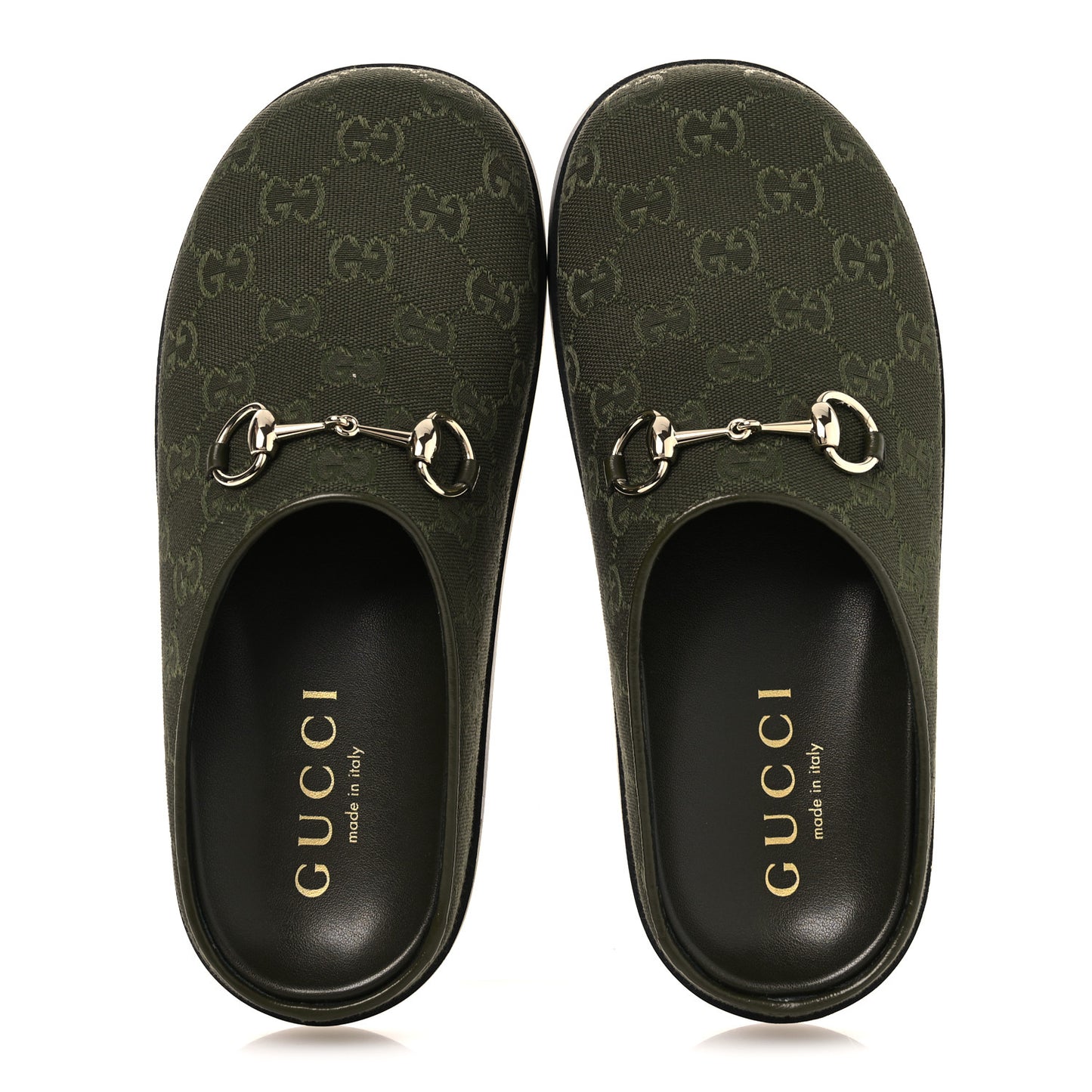 New Canvas Monogram GG Granada Kid Womens Horsebit Mules 38 Green