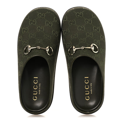 Gucci New Canvas Monogram GG Granada Kid Womens Horsebit Mules 38 Green 2 of 11