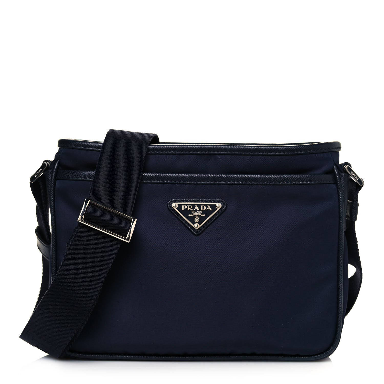 Prada Tessuto Nylon Saffiano Flat Messenger Bag Blue 1 of 11