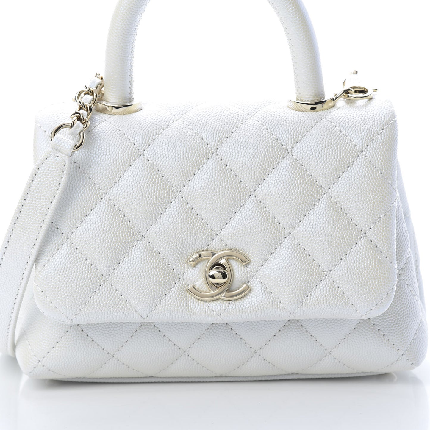 Iridescent Caviar Quilted Extra Mini Coco Handle Flap Ivory