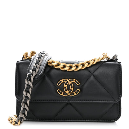 Chanel Lambskin Quilted Chanel 19 Flap Phone Holder With Chain Black 1 of 12