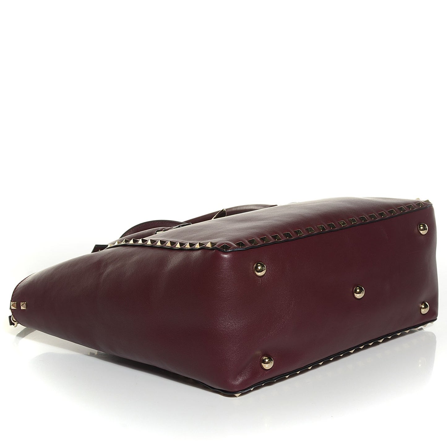 Vitello Large Rockstud Flap Double Handle Satchel Cremisi