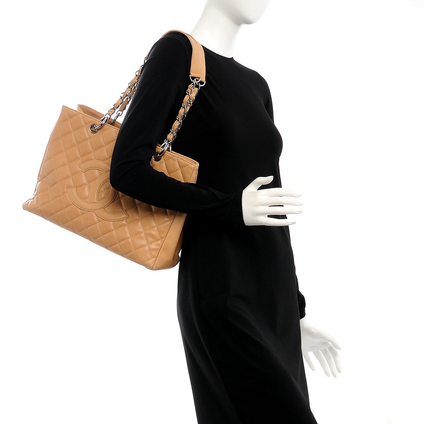 Caviar Quilted Grand Shopping Tote GST Beige