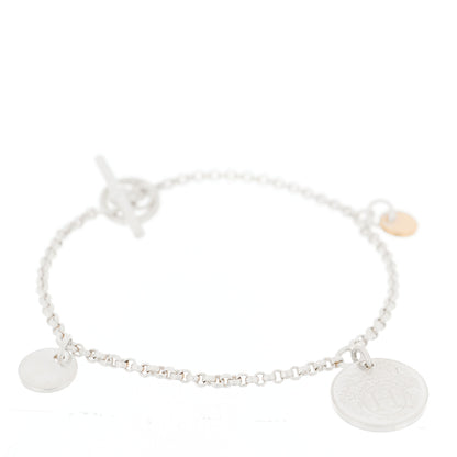 Hermes Sterling Silver 18K Rose Gold PM Ex-Libris Bracelet SH 1 of 4