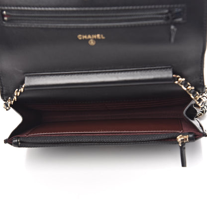 Chanel Lambskin Chevron Quilted Wallet On Chain WOC Black 5 of 12