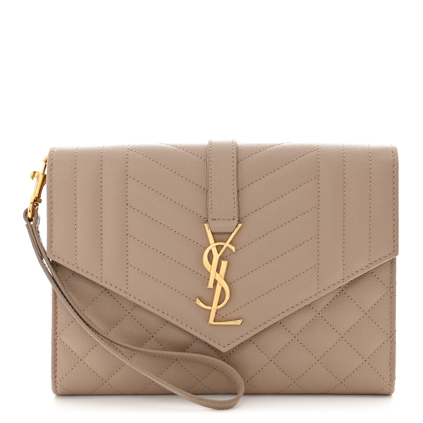 Grain De Poudre Textured Mixed Matelasse Triquilt Monogram Clutch Dark Beige