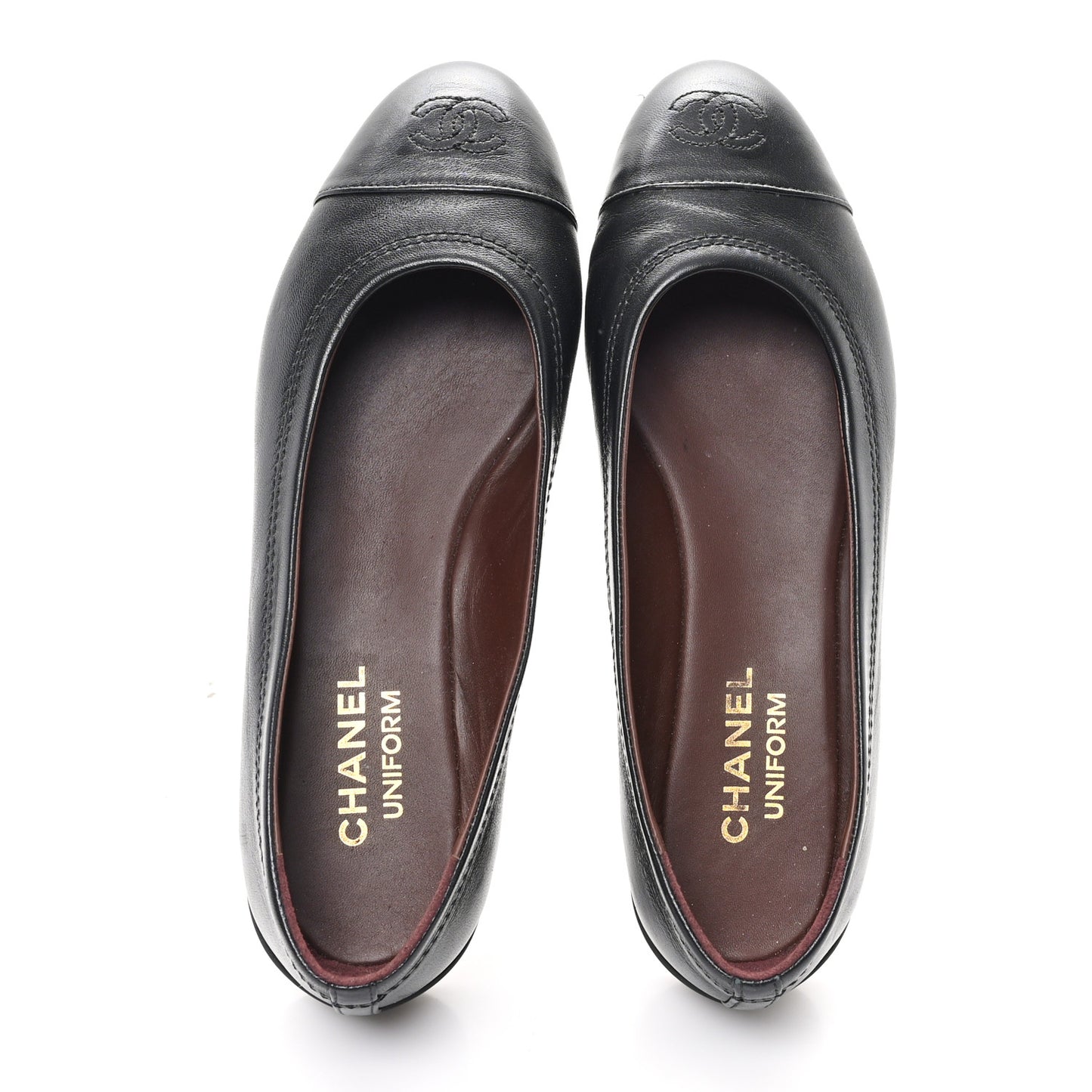 Lambskin Cap Toe CC Uniform Ballerina Flats 38.5 Black