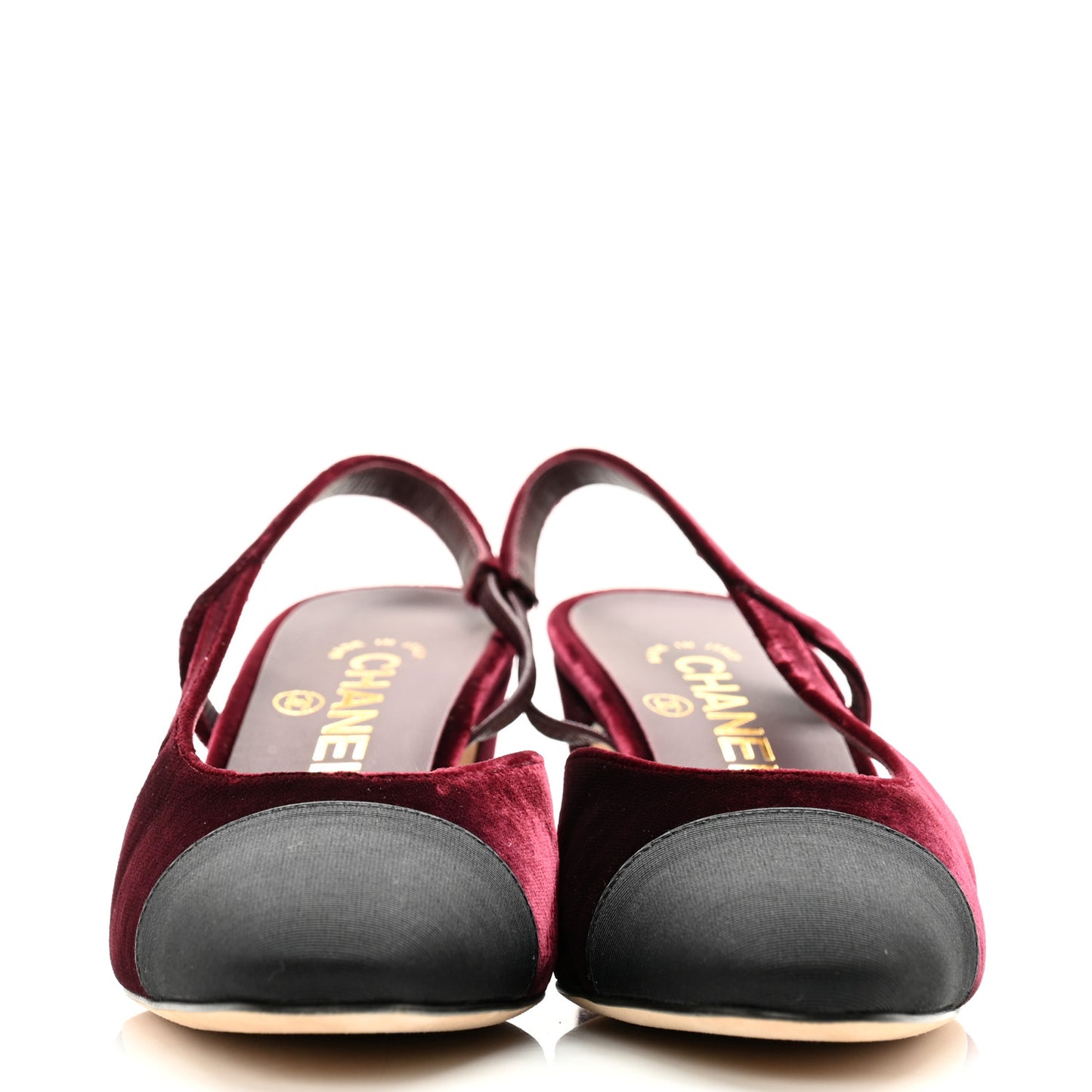 Velvet Grosgrain Cap Toe CC Slingback Pumps 37 Burgundy Black