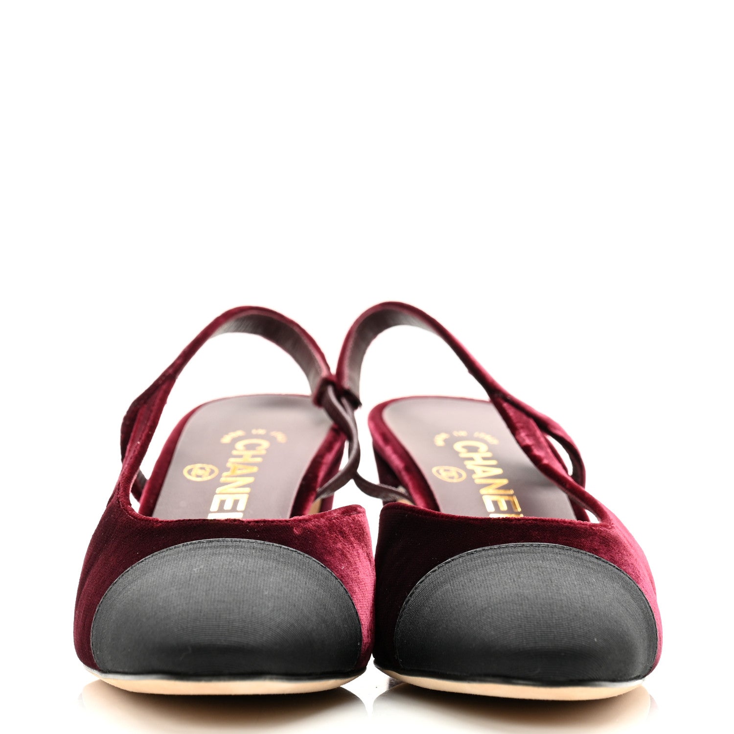 Chanel Velvet Grosgrain Cap Toe CC Slingback Pumps 37 Burgundy Black 2 of 9