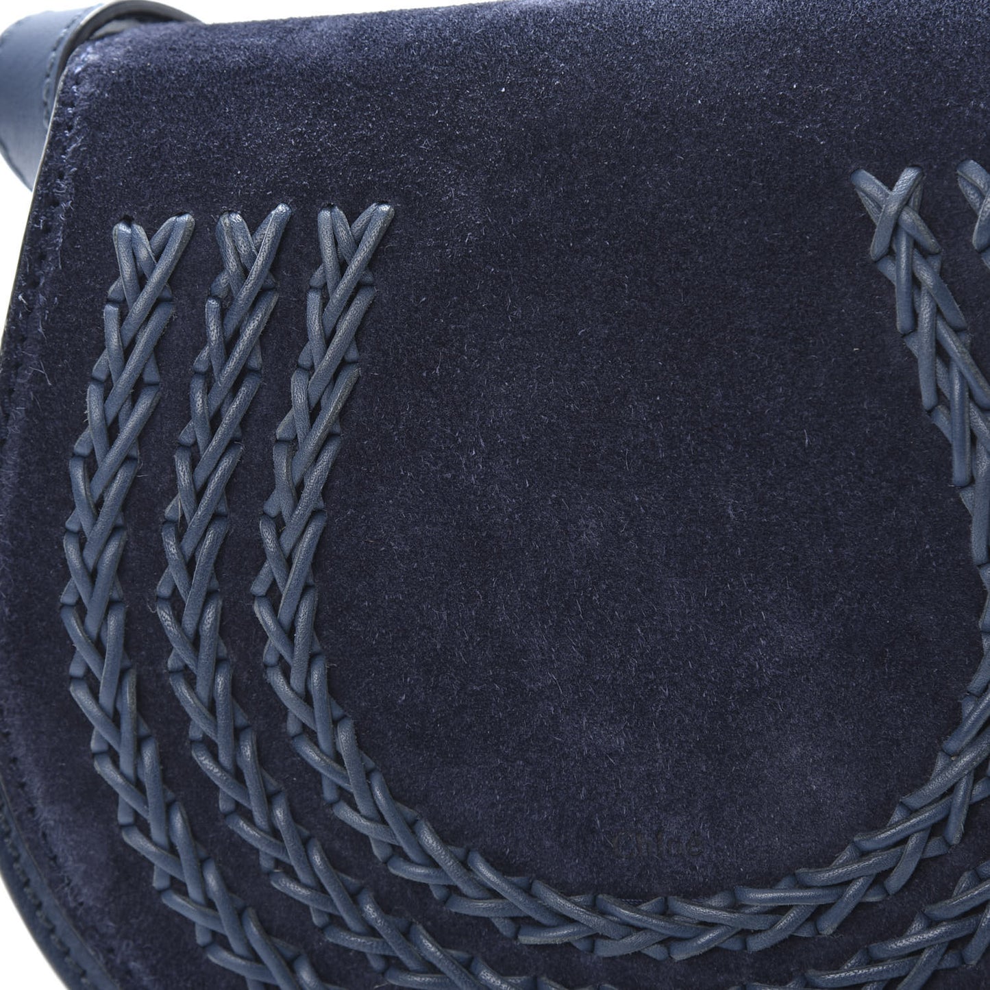 Suede Calfskin Braided Mini Marcie Round Crossbody Bag Navy