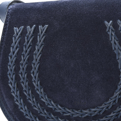 Chloe Suede Calfskin Braided Mini Marcie Round Crossbody Bag Navy 11 of 12
