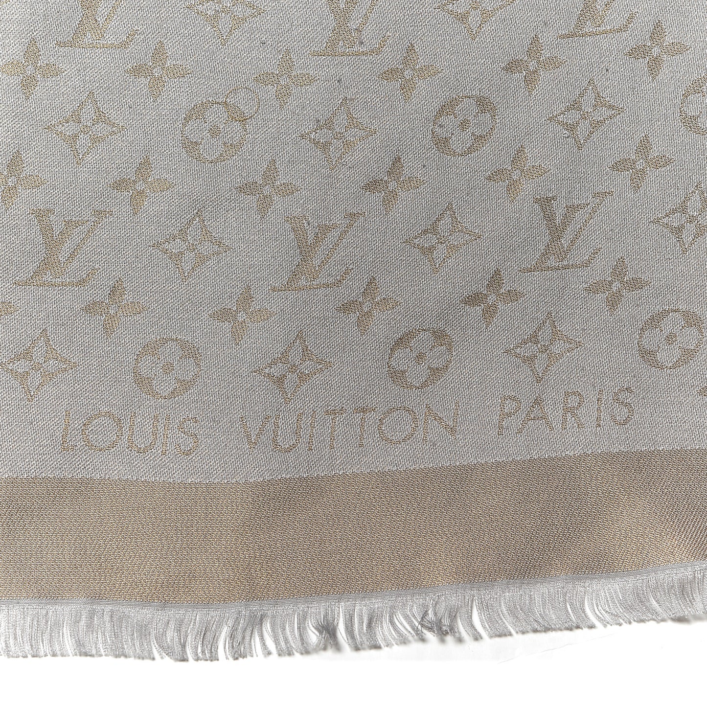 Silk Wool Monogram Shine Shawl Beige