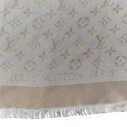 Louis Vuitton Silk Wool Monogram Shine Shawl Beige 3 of 4