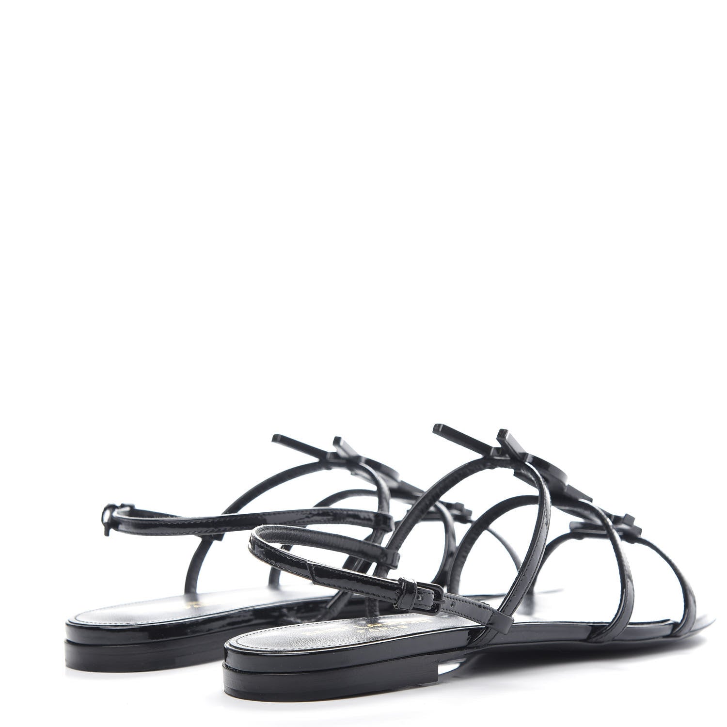 Saint Laurent Patent Calfskin Cassandra Monogram Sandals 37.5 Black 4 of 10