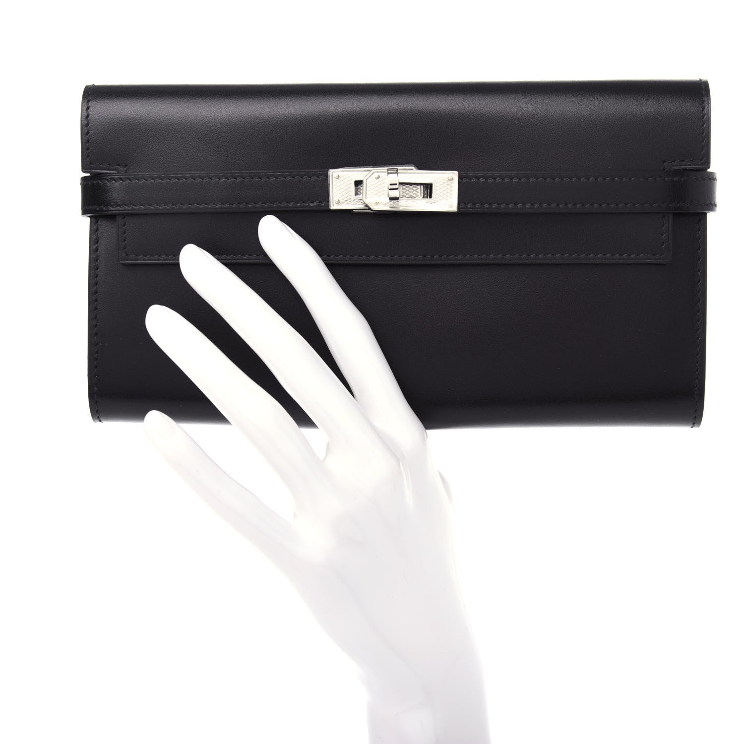 Hermes Box Guilloche Kelly Longue Wallet Black 2 of 7