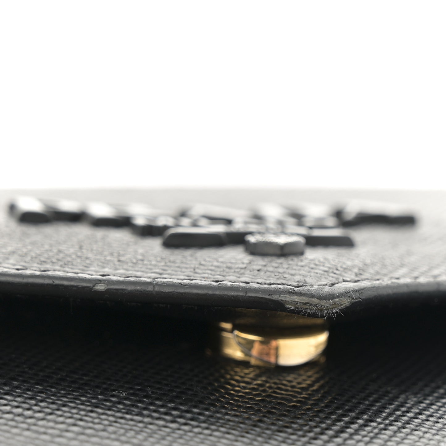 Saffiano Cuir Calfskin Monochrome Envelope Wallet on Chain Shoulder Bag Black