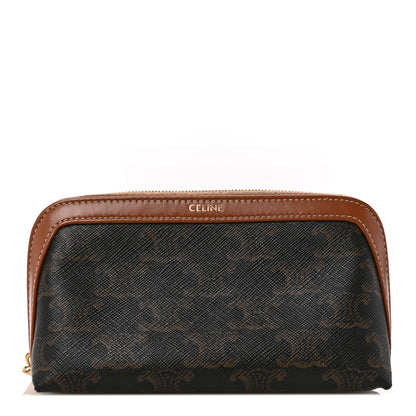 Celine Triomphe Canvas Calfskin Small Cosmetic Pouch Tan 1 of 11
