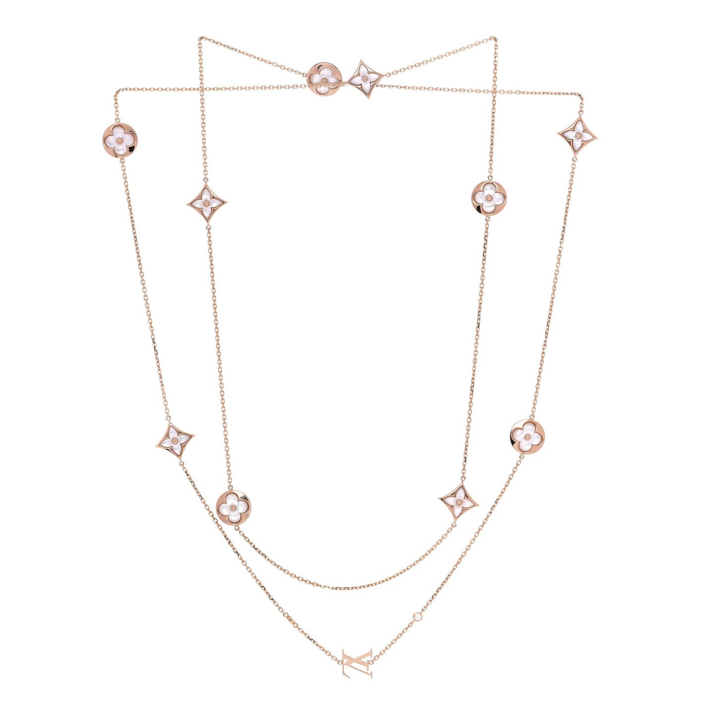 18K Pink Gold Diamond Mother of Pearl Blossom Sautoir Necklace